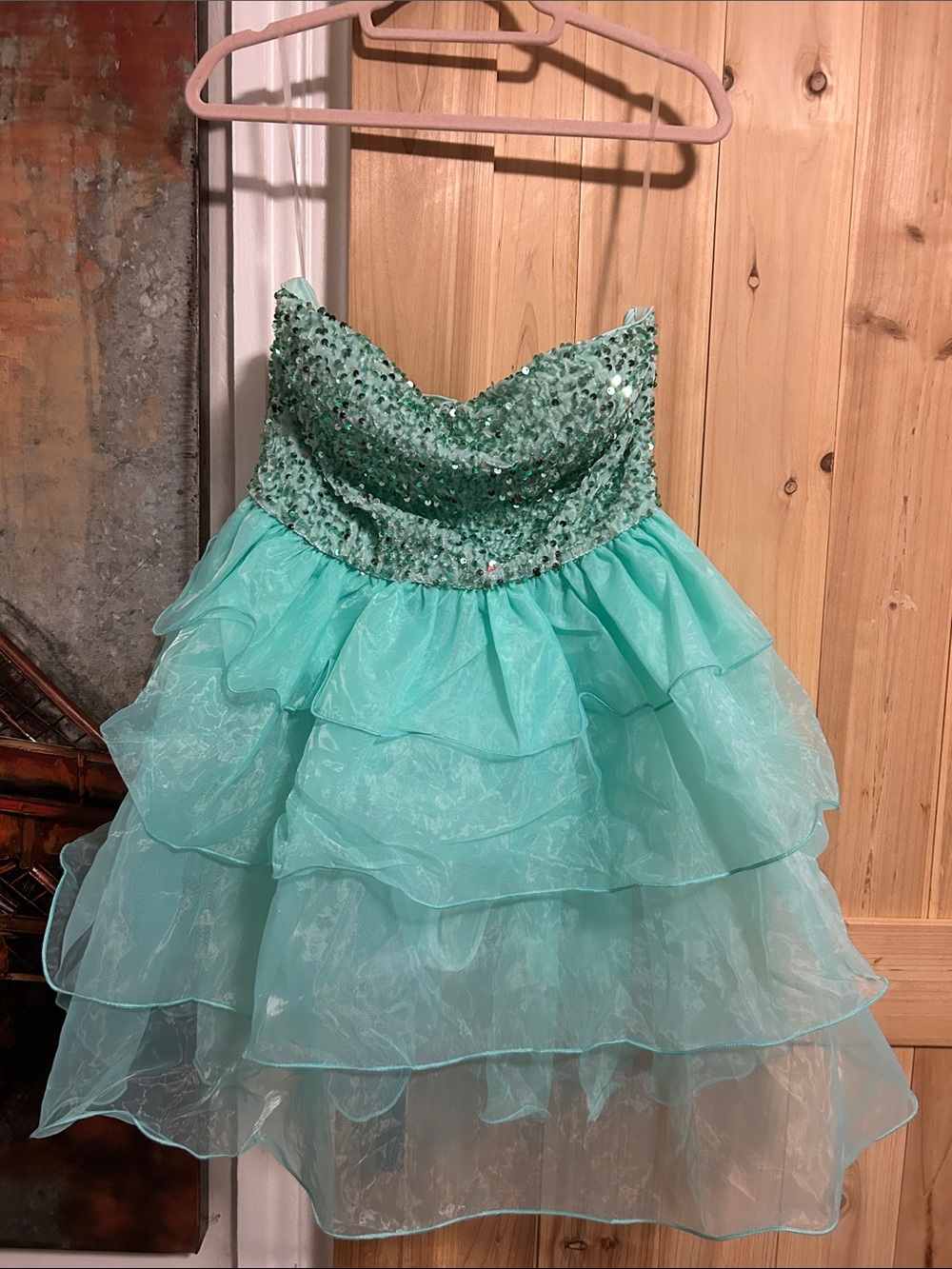 Strapless Sparkle Tiered Party Dress - Mint